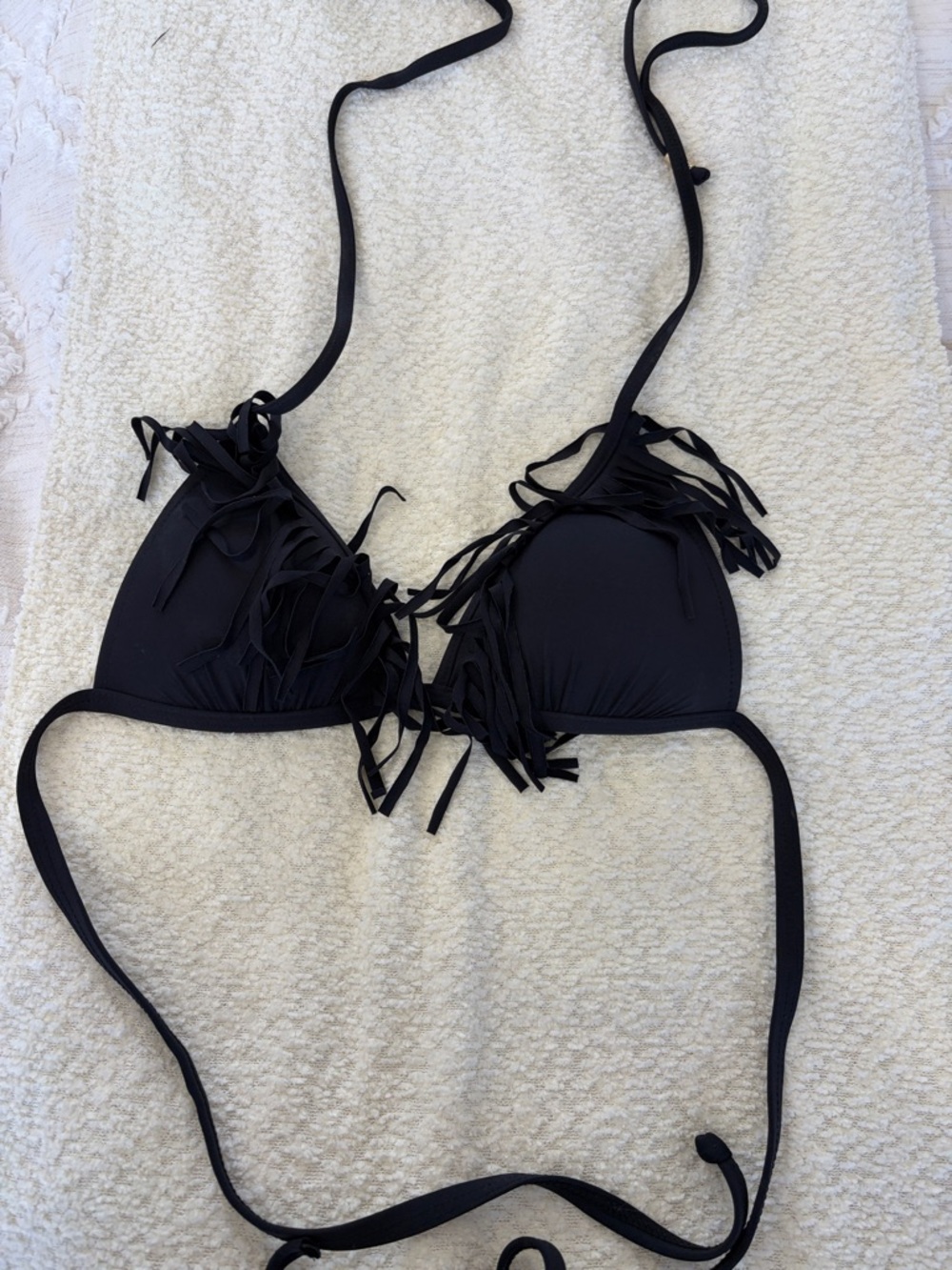 Black Fringe Triangle Bikini Top - Women Swim Bikini